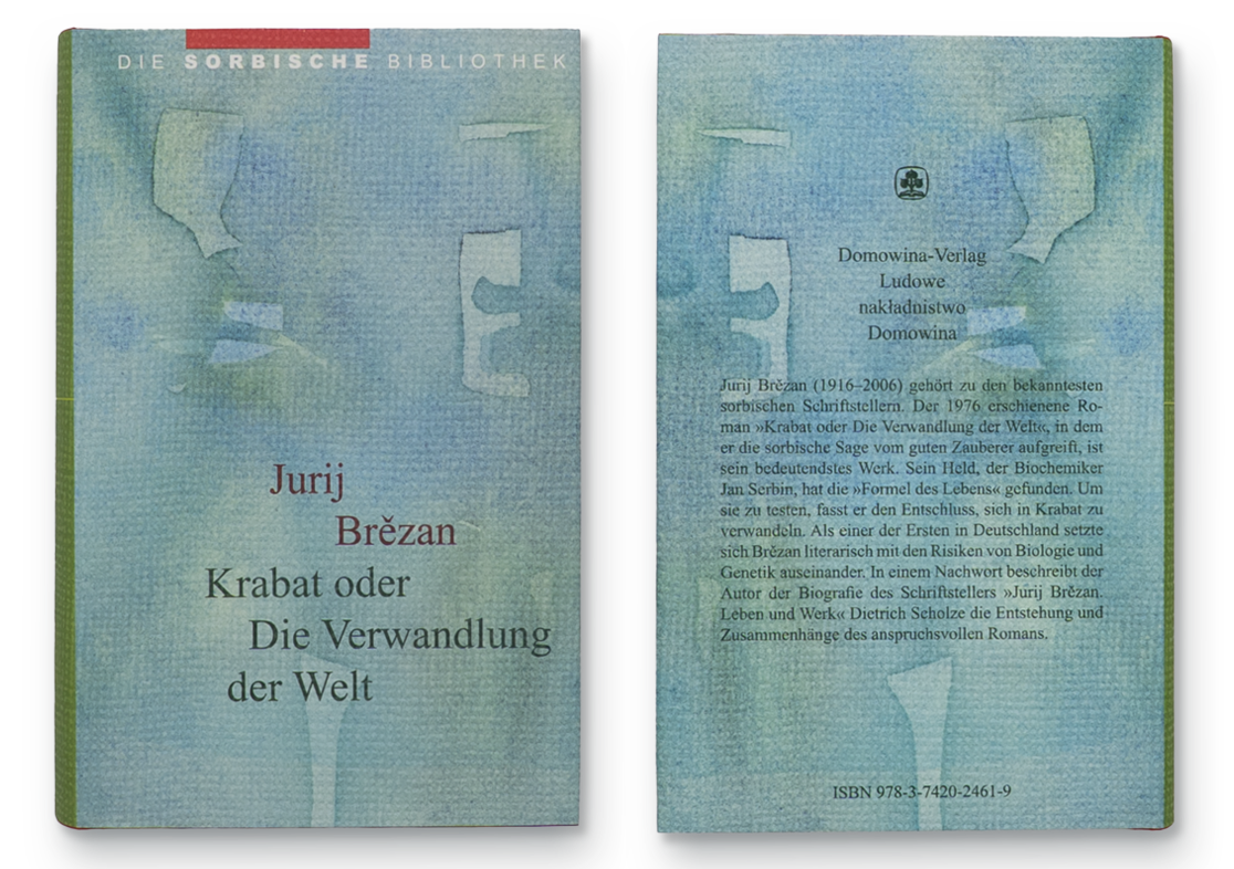 Buchcover „Krabat oder Die Verwandlung der Welt“ von Jurij Brězan, Vorder- und Rückseite