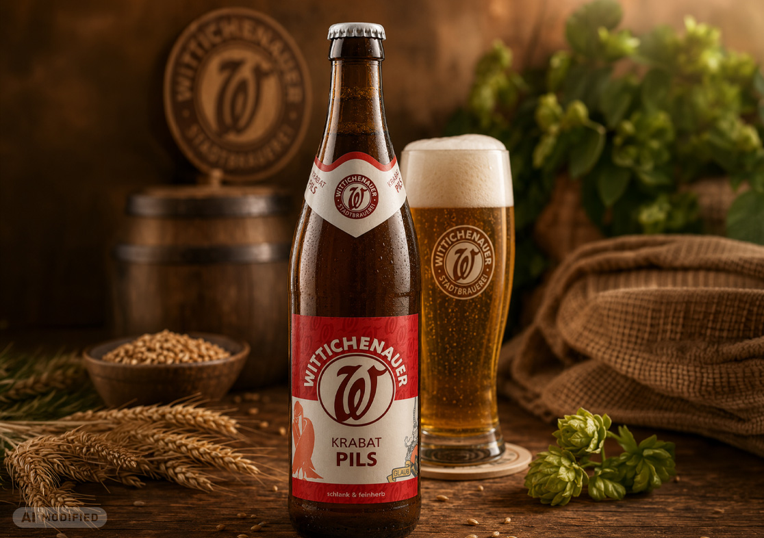 Flasche und Glas KRABAT Pils